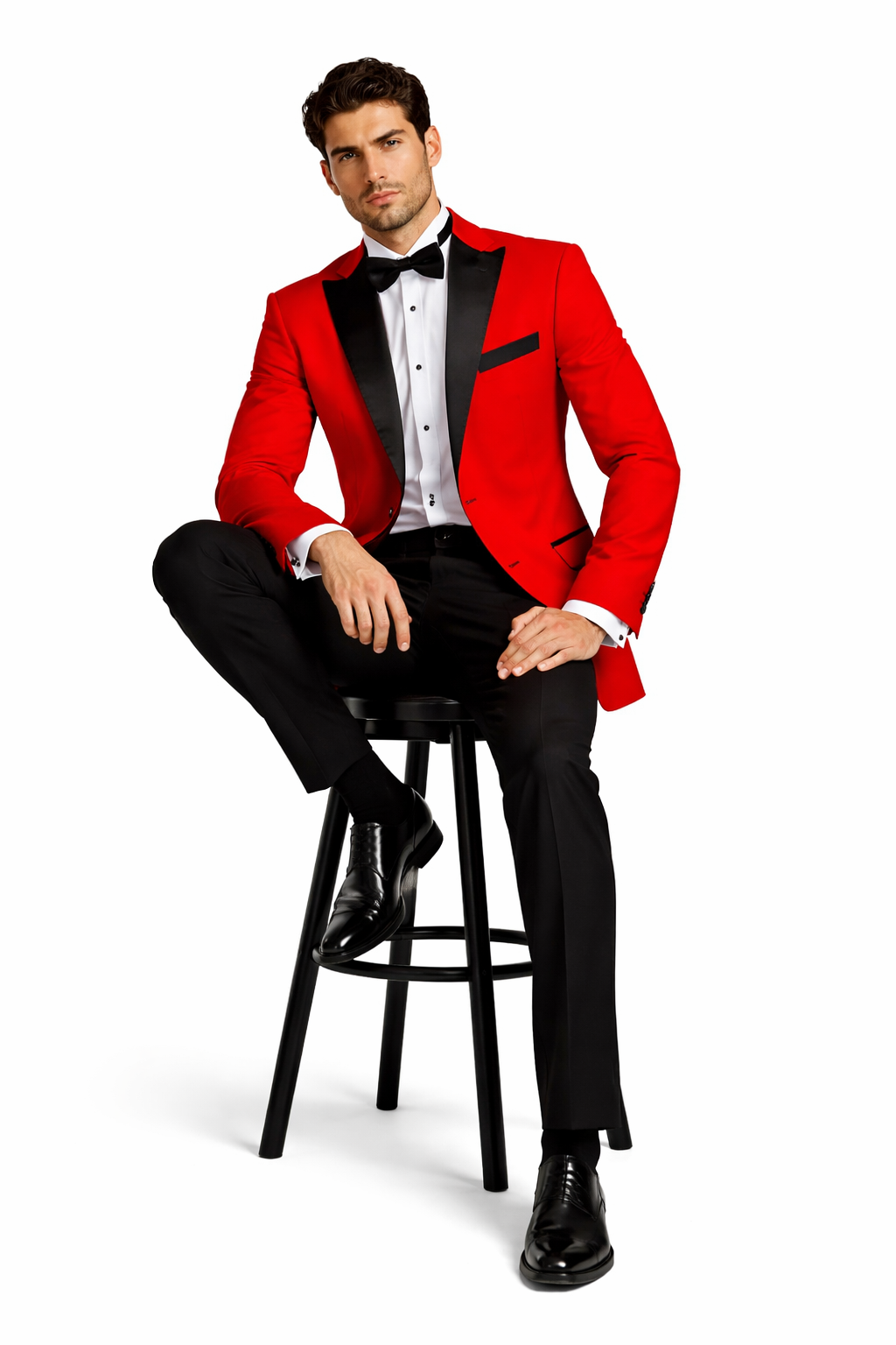 Blazer - Dinner Jacket - Red and Black Lapel Mens Classic 2 Button Notch Lapel Red Tuxedo