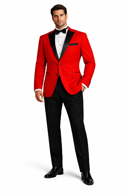 Blazer - Dinner Jacket - Red and Black Lapel Mens Classic 2 Button Notch Lapel Red Tuxedo