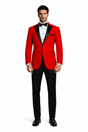 Blazer - Dinner Jacket - Red and Black Lapel Mens Classic 2 Button Notch Lapel Red Tuxedo