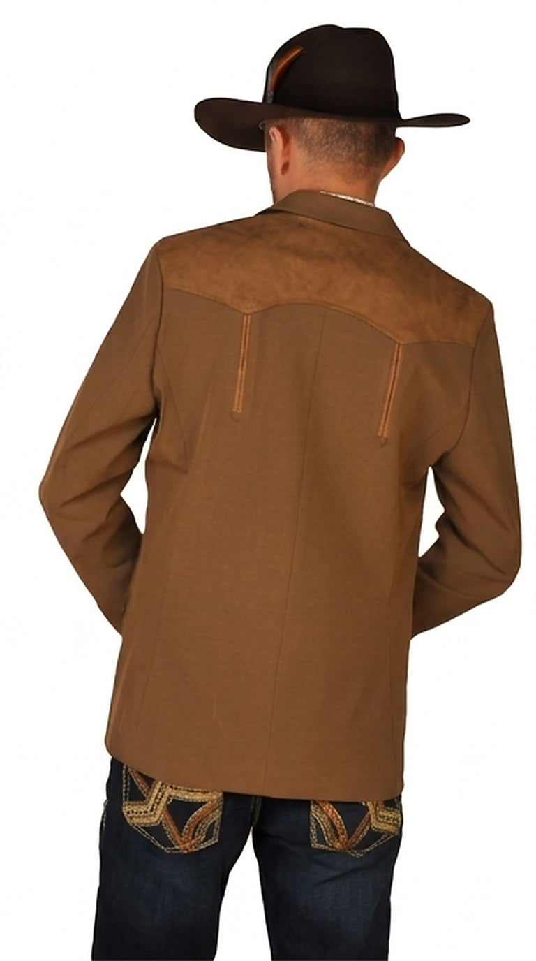 Men's Suede Cowboy Blazer Ultra Slim Fit Mens Western Blazer with Suede Shoulder in Color "Brown"