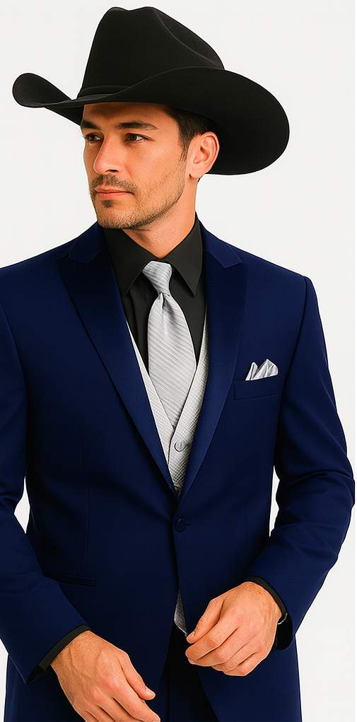 Men 2 Button Trim Cowboy in Royal Blue Cowboy Suit - Country Wedding Suits
