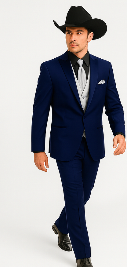 Men 2 Button Trim Cowboy in Royal Blue Cowboy Suit - Country Wedding Suits