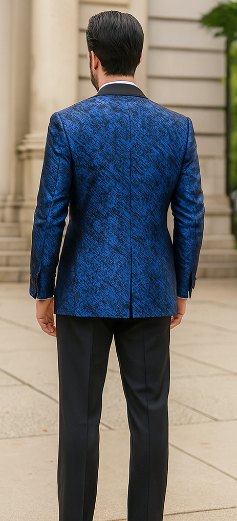 34 Blue Double Breasted Rough Streak Pattern Satin Peak Lapel Stacy ...