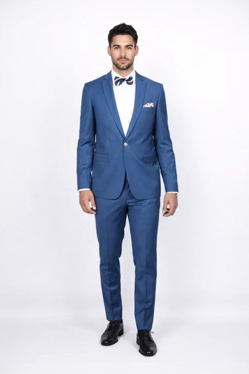 Men's Slim Fit Suit - Fitted Suit - Skinny Suit Men's Blue 1 Button Closure Rossiman Rossi Skinny Suit