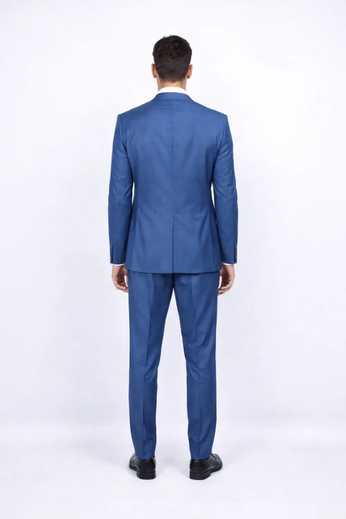 Men's Slim Fit Suit - Fitted Suit - Skinny Suit Men's Blue 1 Button Closure Rossiman Rossi Skinny Suit