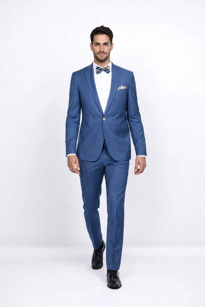 Men Slim Fit Suits - Fitted Suits - Skinny Suit Men's Blue 1 Button Closure Rossiman Rossi Skinny Suit