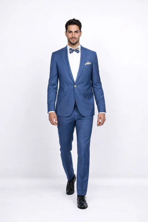 Men's Slim Fit Suit - Fitted Suit - Skinny Suit Men's Blue 1 Button Closure Rossiman Rossi Skinny Suit