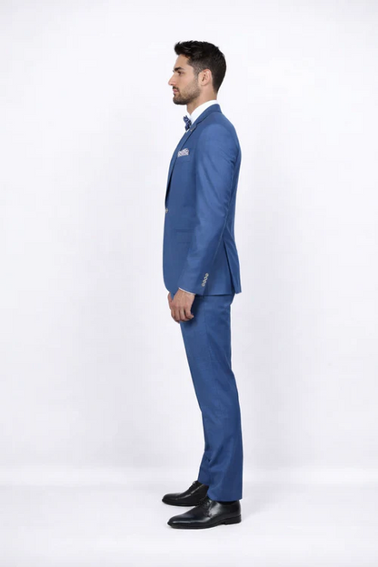 Men Slim Fit Suits - Fitted Suits - Skinny Suit Men's Blue 1 Button Closure Rossiman Rossi Skinny Suit