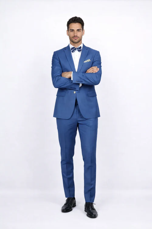 Men's Slim Fit Suit - Fitted Suit - Skinny Suit Men's Blue 1 Button Closure Rossiman Rossi Skinny Suit
