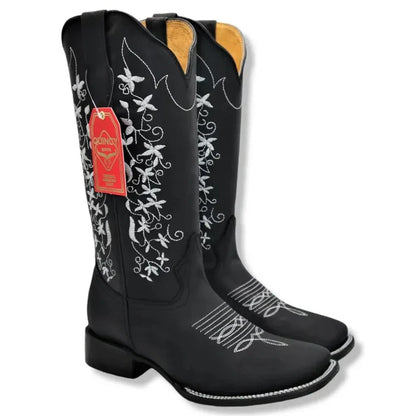Botas de Cuero con Flores para Mujer en Horma Rodeo