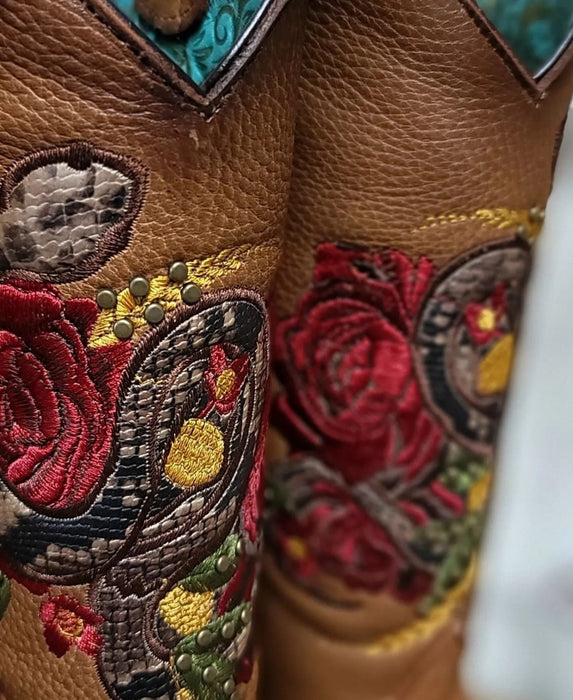 Botas Altas de Cuero con Flores para Mujer en Horma Rodeo