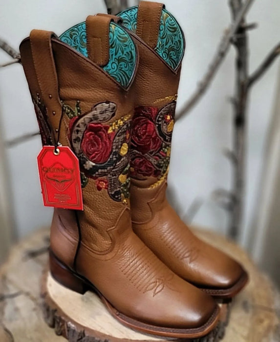 Botas Altas de Cuero con Flores para Mujer en Horma Rodeo