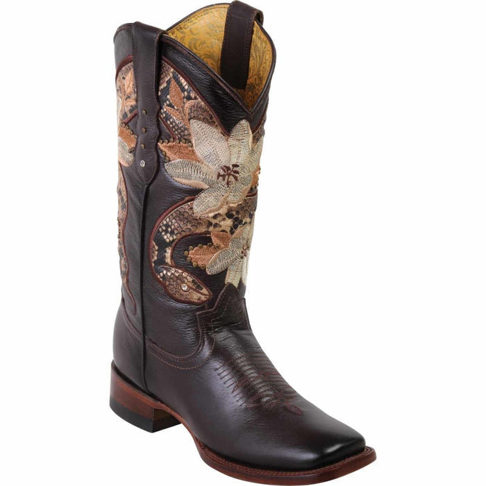 Botas Altas de Cuero con Flores para Mujer en Horma Rodeo