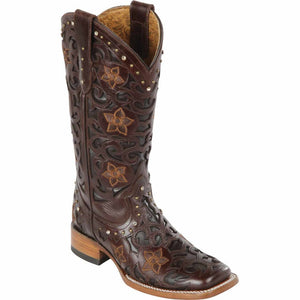 Botas Vaqueras de Cuero Corte Laser para Mujer en Horma Rodeo