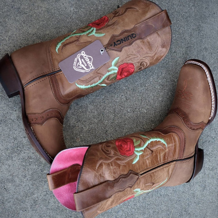 Botas Altas de Cuero Crazy con Rosas para Mujer en Horma Rodeo