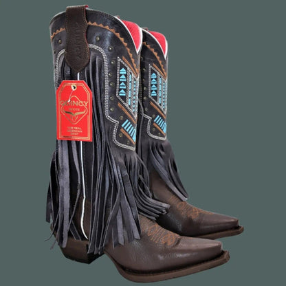 Botas Altas de Cuero Crazy para Mujer en Punta Recortada