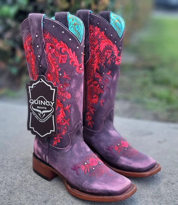 Botas de Cuero Lijado para Mujer en Horma Rodeo Color Cherry