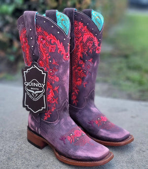 Botas de Cuero Lijado para Mujer en Horma Rodeo Color Cherry