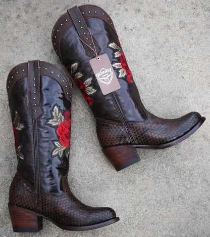 Botas de Piton Grabado para Mujer en Punta Oval