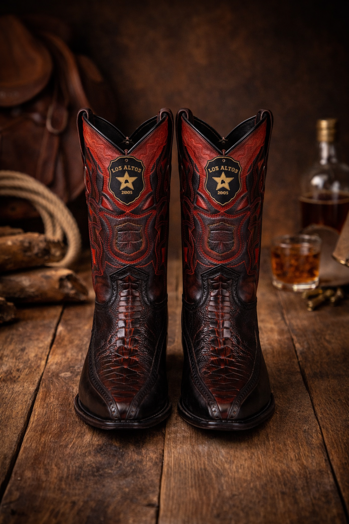 Botas de Avestruz Pata con Venado Horma Europea LAB-76F0518