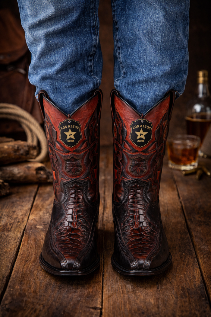 Botas de Avestruz Pata con Venado Horma Europea LAB-76F0518