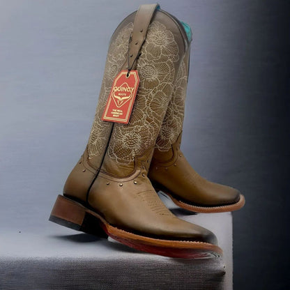 Botas de Cuero con Flores para Mujer en Horma Rodeo