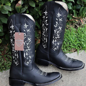 Botas de Cuero con Flores para Mujer en Horma Rodeo