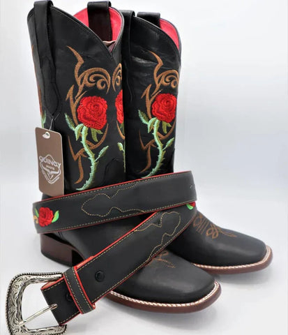Botas de Cuero con Flores para Mujer en Horma Rodeo