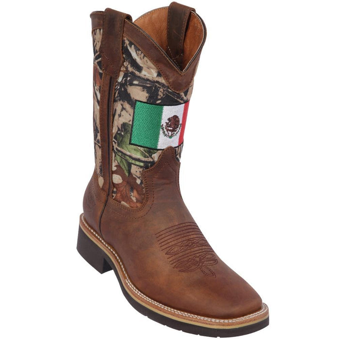 Botas de Cuero Horma Cuadrada Ancha con Bandera de M??xico