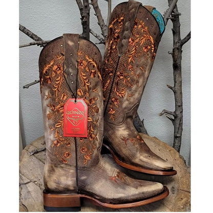 Botas de Cuero Lijado para Mujer en Horma Rodeo Color Tan Q3226231L