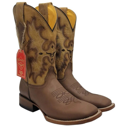 Botas de Cuero Original Horma Rodeo Cuadrada Color Tan