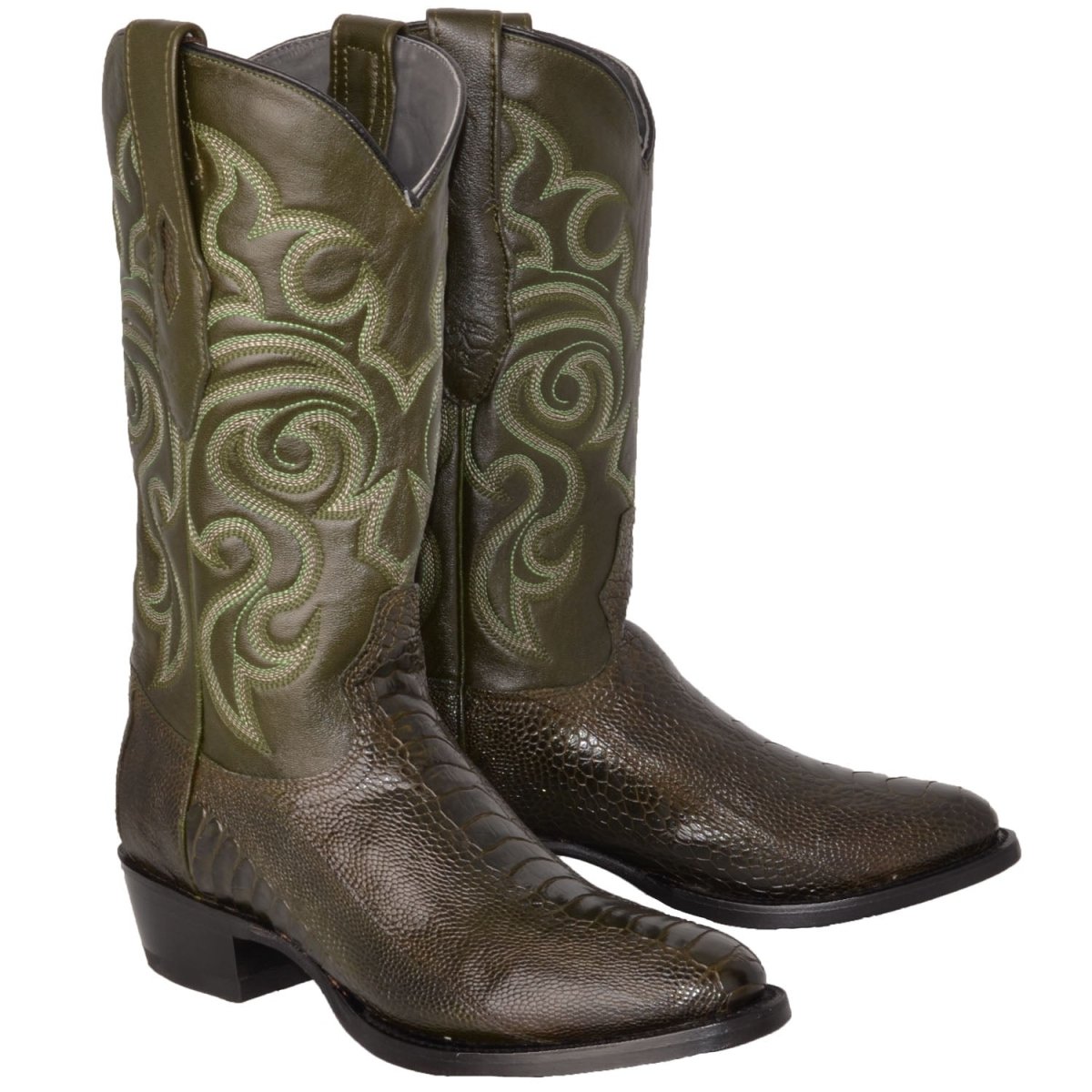 Botas de Pata de Avestruz Punta Oval Color Verde Olivo LAB-650545
