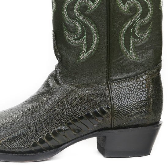 Botas de Pata de Avestruz Punta Oval Color Verde Olivo LAB-650545