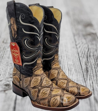 Botas de Pescado Africano Grabado Horma Rodeo Cuadrada
