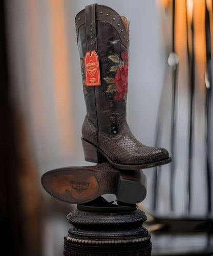 Botas de Piton Grabado para Mujer en Punta Oval