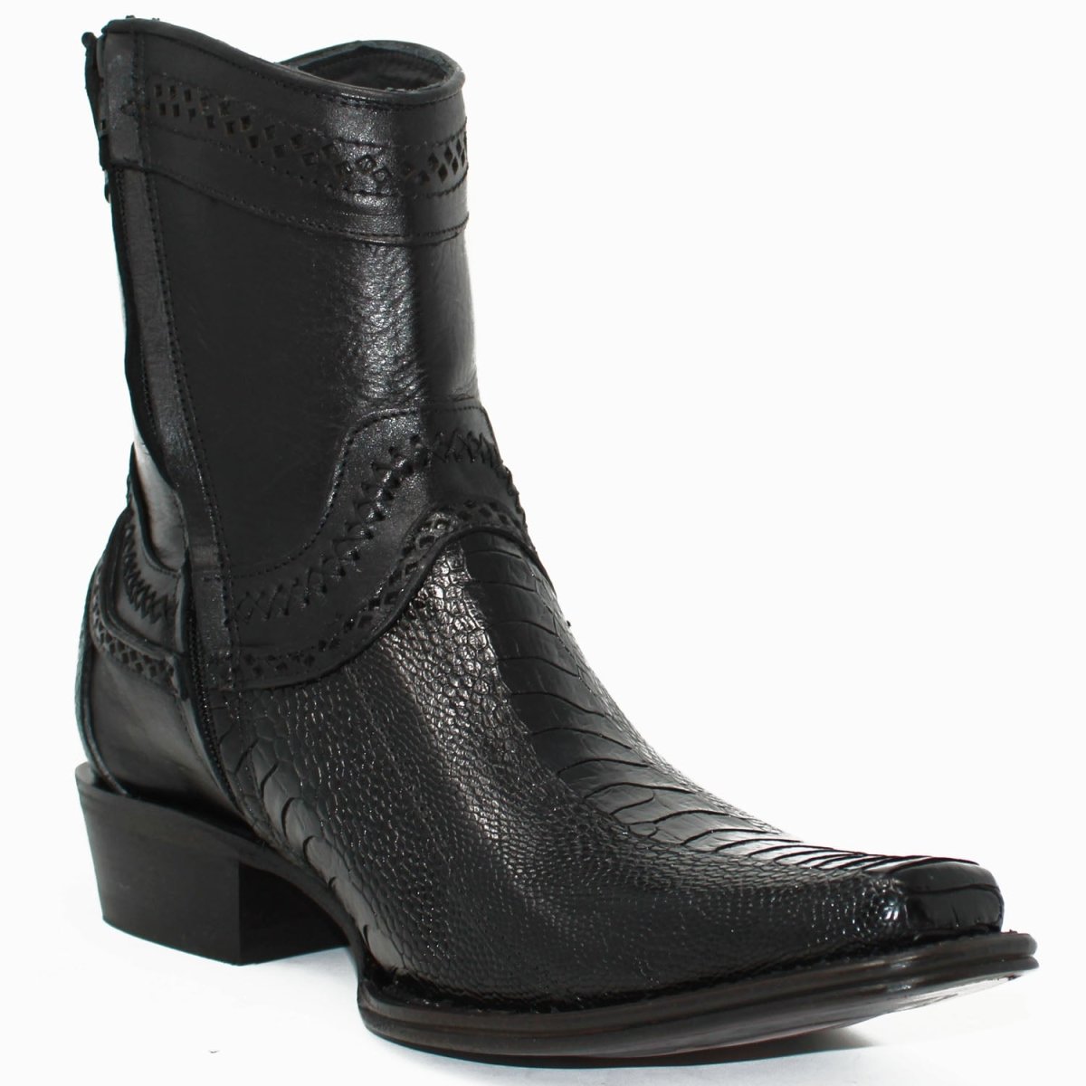 Botines de Pata de Avestruz Original Horma Europea Cuadrada Negro LAB-76B0505