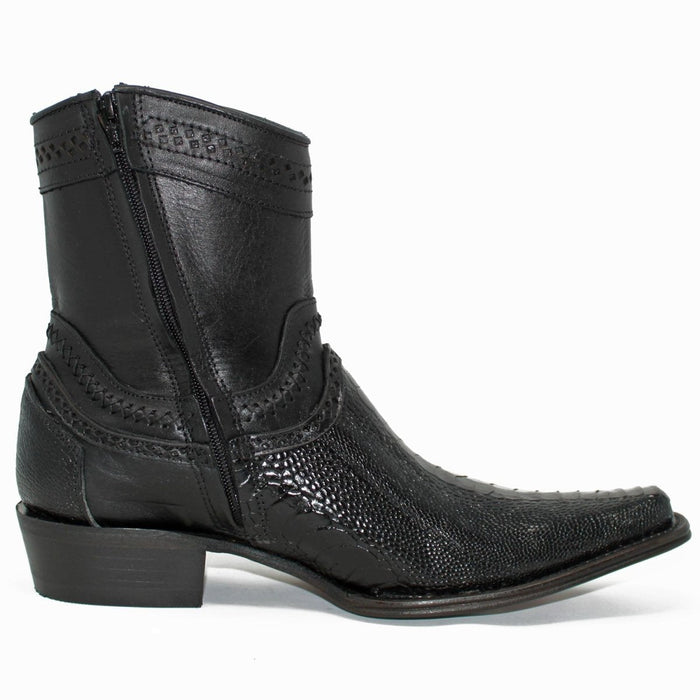 Botines de Pata de Avestruz Original Horma Europea Cuadrada Negro LAB-76B0505