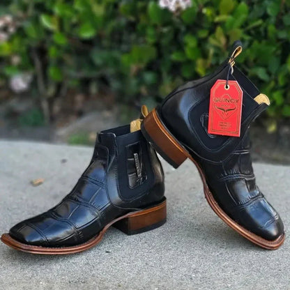 Botin de Cocodrilo Grabado con Punta Cuadrada
