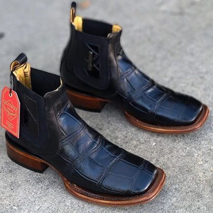 Botin de Cocodrilo Grabado con Punta Cuadrada