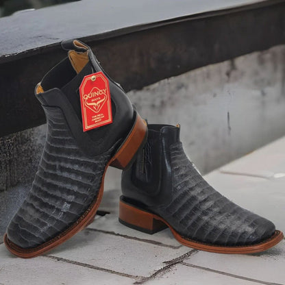 Botin de Cocodrilo Grabado Nuca con Punta Cuadrada Color Gris