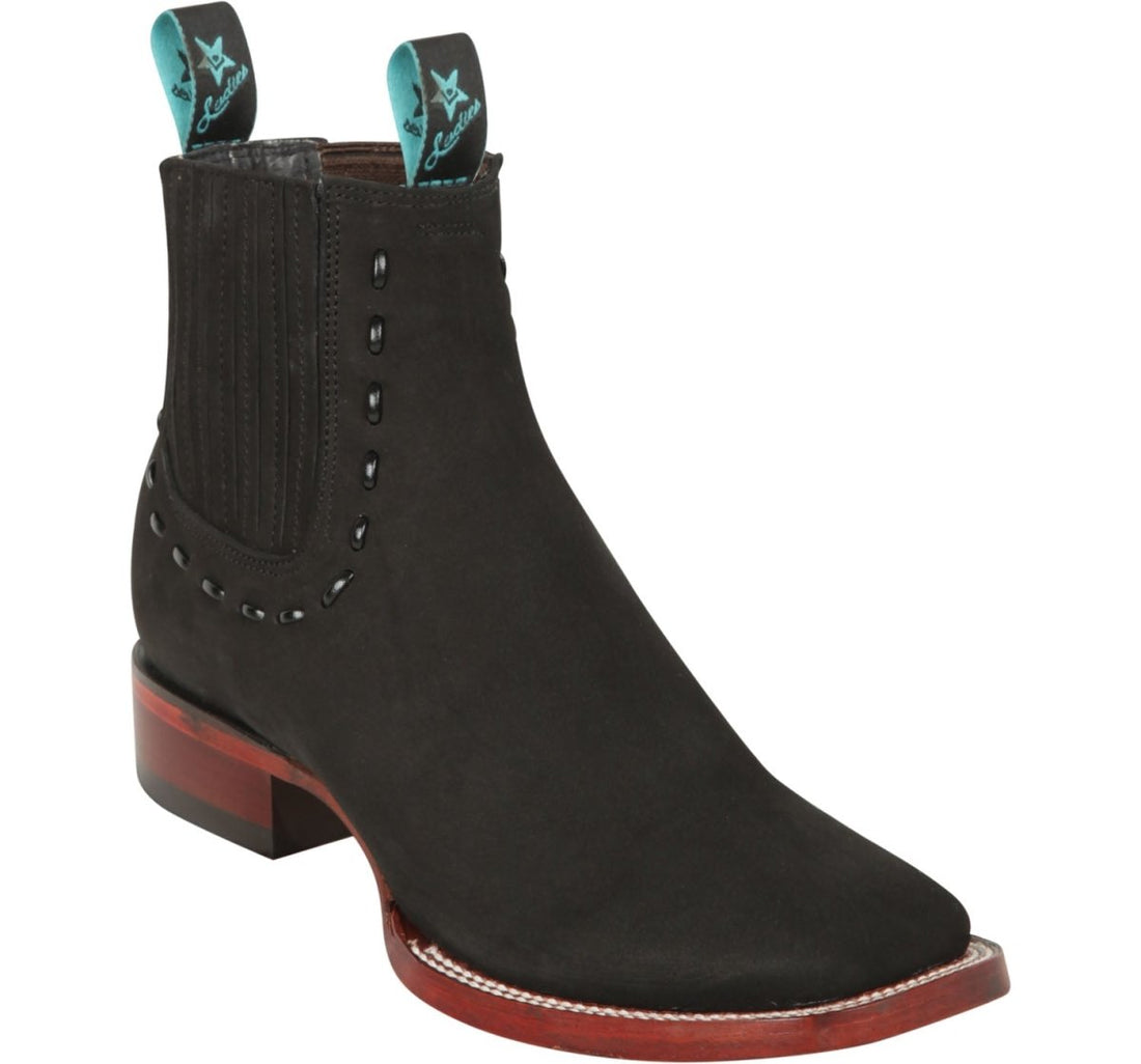 Botines Charros de Cuero Original Punta Cuadrada para Mujer Color Negro 32B2105
