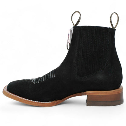 Botines Charros de Gamuza Punta Cuadrada para Joven Color Negro Q82BJ6305
