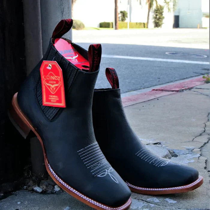 Botines Charros Quincy con Punta Cuadrada Color Negro