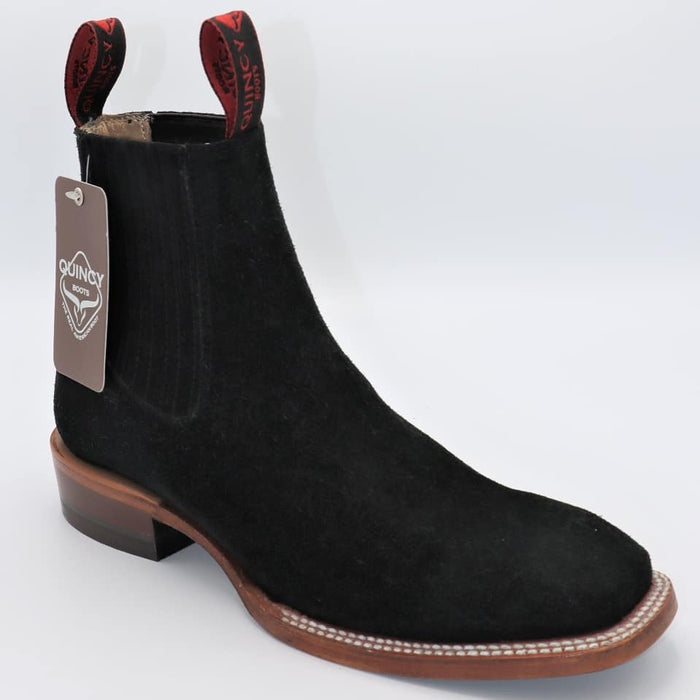 Botines Charros Quincy de Gamuza con Punta Cuadrada Negro