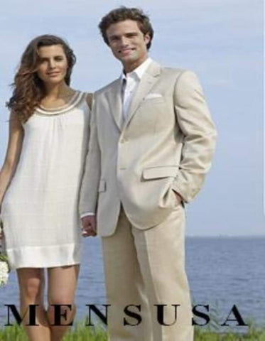 Linen Suit - Mens Summer Suits in Light Tan - Beach  Wedding - Men's Tuxedo USA