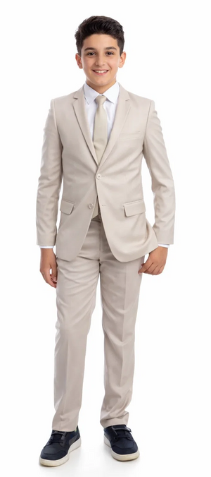 Boys Perry Ellis 2 Button Vested Wedding Suit in Tan