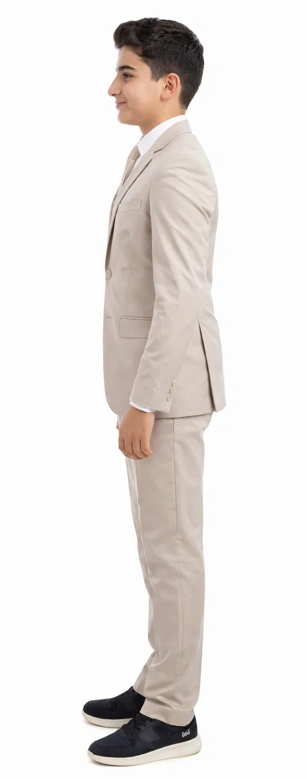 Boys Perry Ellis 2 Button Vested Wedding Suit in Tan