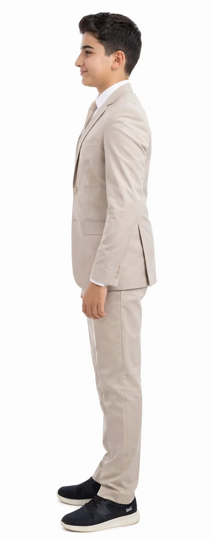 Boys Perry Ellis 2 Button Vested Wedding Suit in Tan