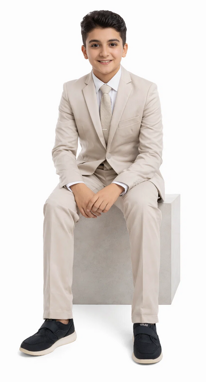 Boys Perry Ellis 2 Button Vested Wedding Suit in Tan