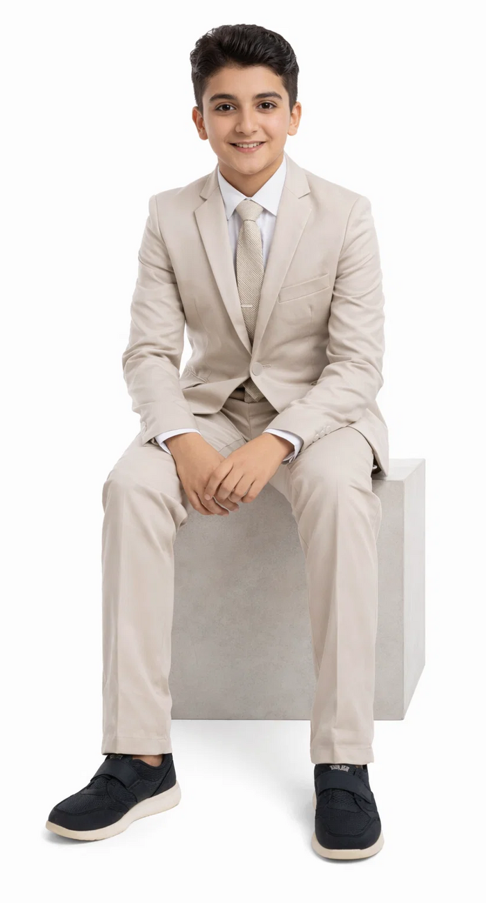 Boys Perry Ellis 2 Button Vested Wedding Suit in Tan